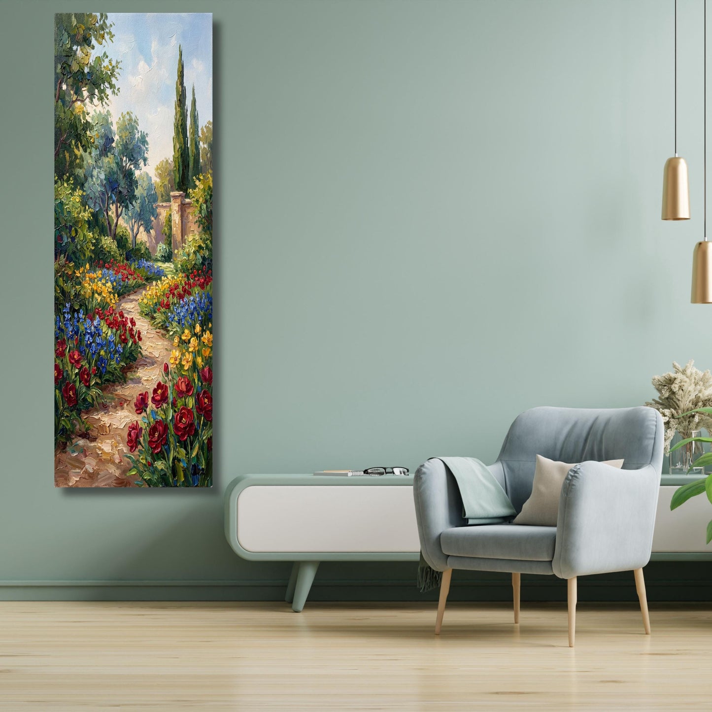 Vertical Tree Canvas Print, Tall Hallway Wall Art, Modern Nature Decor