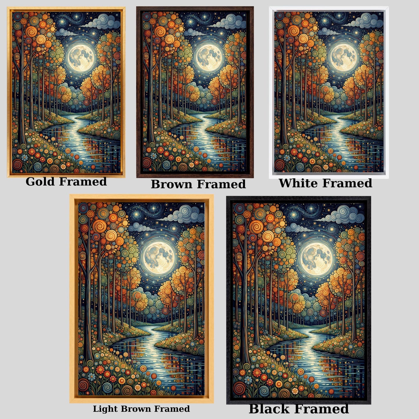Moonlit Forest Canvas Art, Vintage Pine Tree Painting