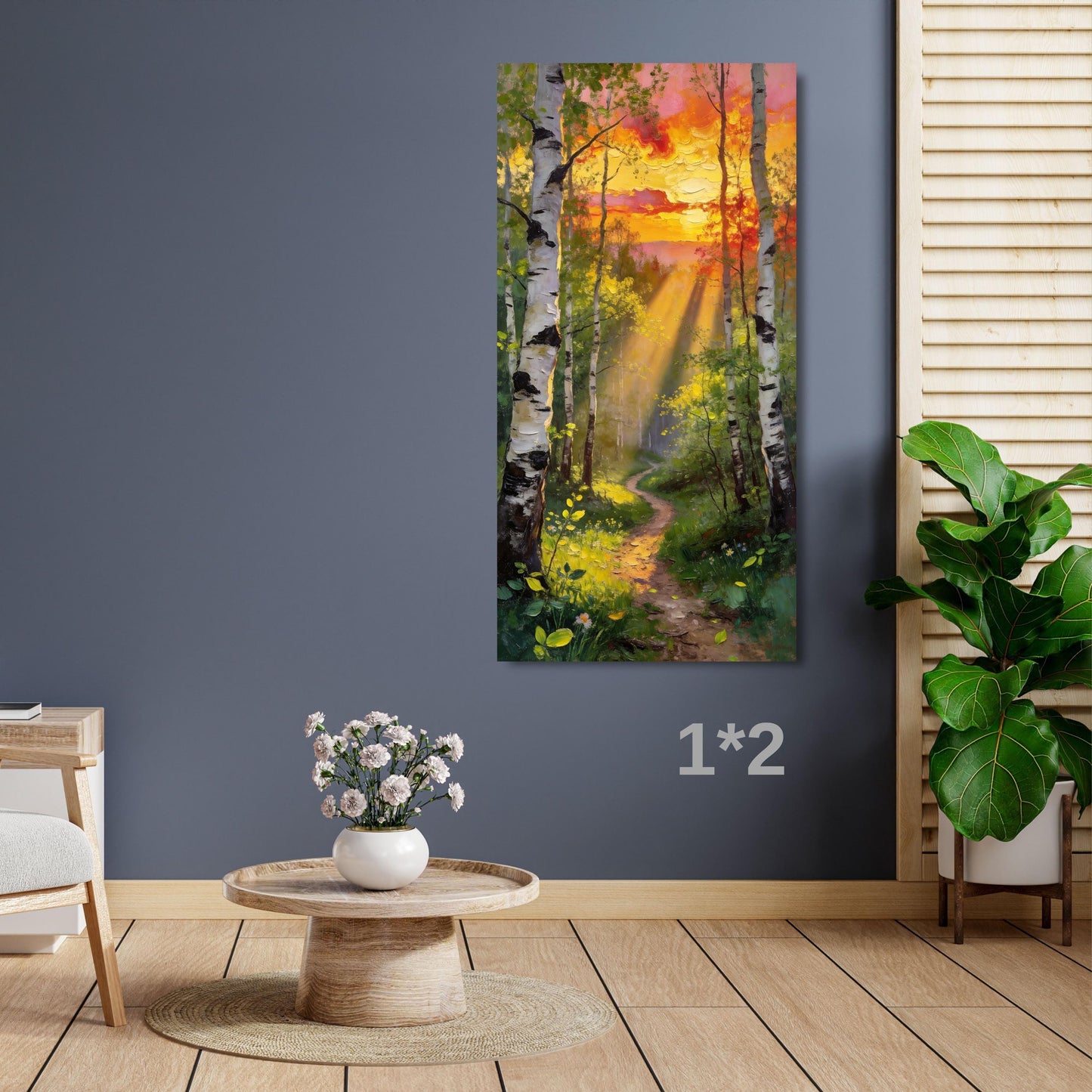 Sunset Forest Path Canvas Wall Art – Long Narrow Nature Print