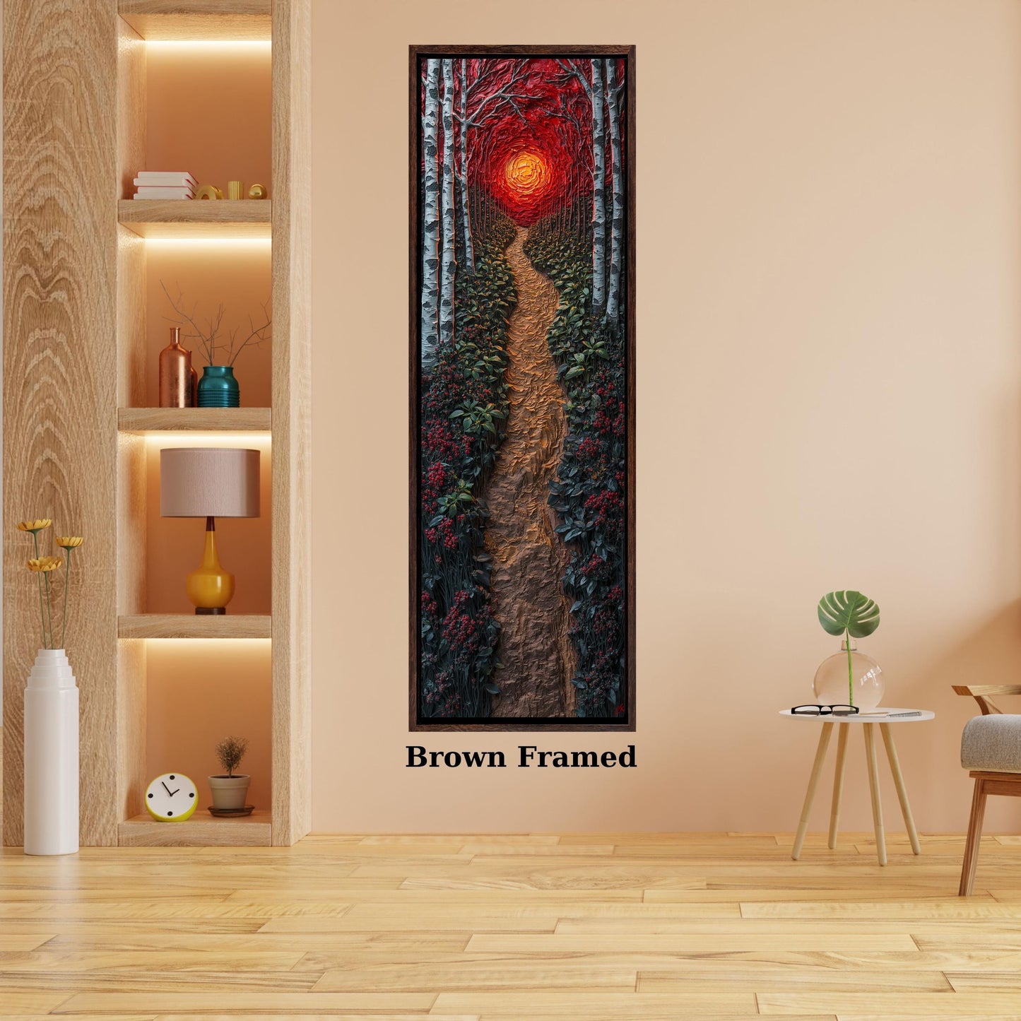 Long Narrow Canvas Wall Art Red Sunset Forest Path Canvas Wall Art – Abstract Nature Landscape Modern Decor