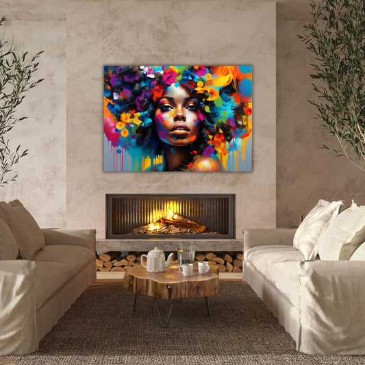 African Woman Wall Art,Abstract Canvas Wall Art Living Room Decor, Woman Canvas Print, Extra Large Wall Art,African American Art Home Decor