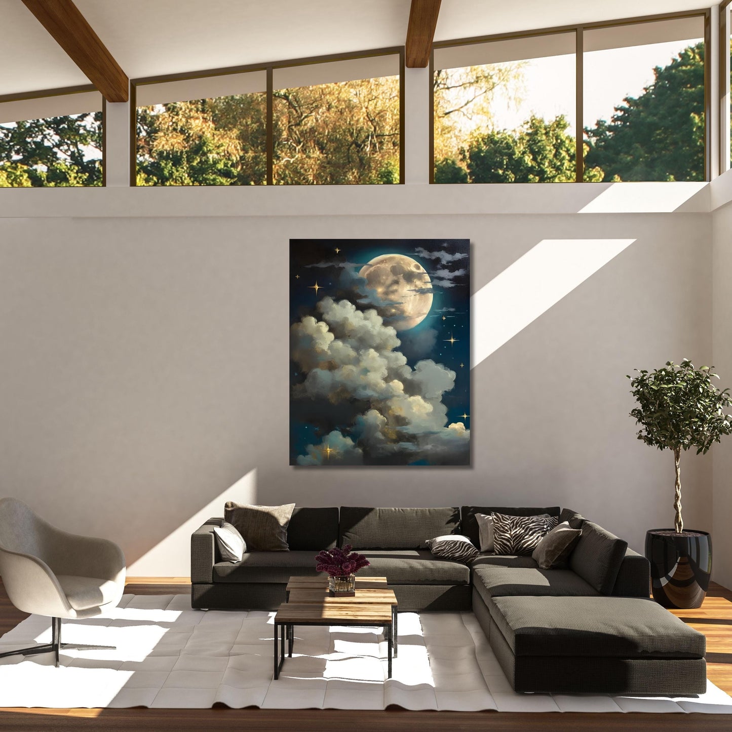 Blue Abstract Cloud Canvas Art: Panoramic Night Sky Print