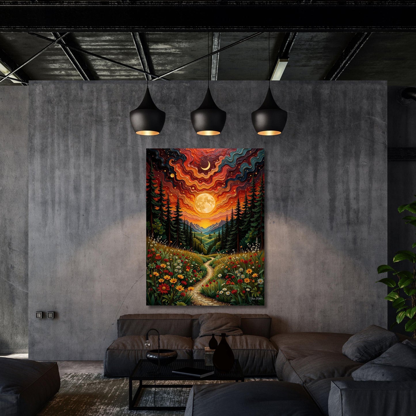 Flower Garden Moon Canvas Wall Art Klimt Inspired Floral Landscape Romantic Gold Style Print Boho Nature Decor for Home decor Klimt Wall Art