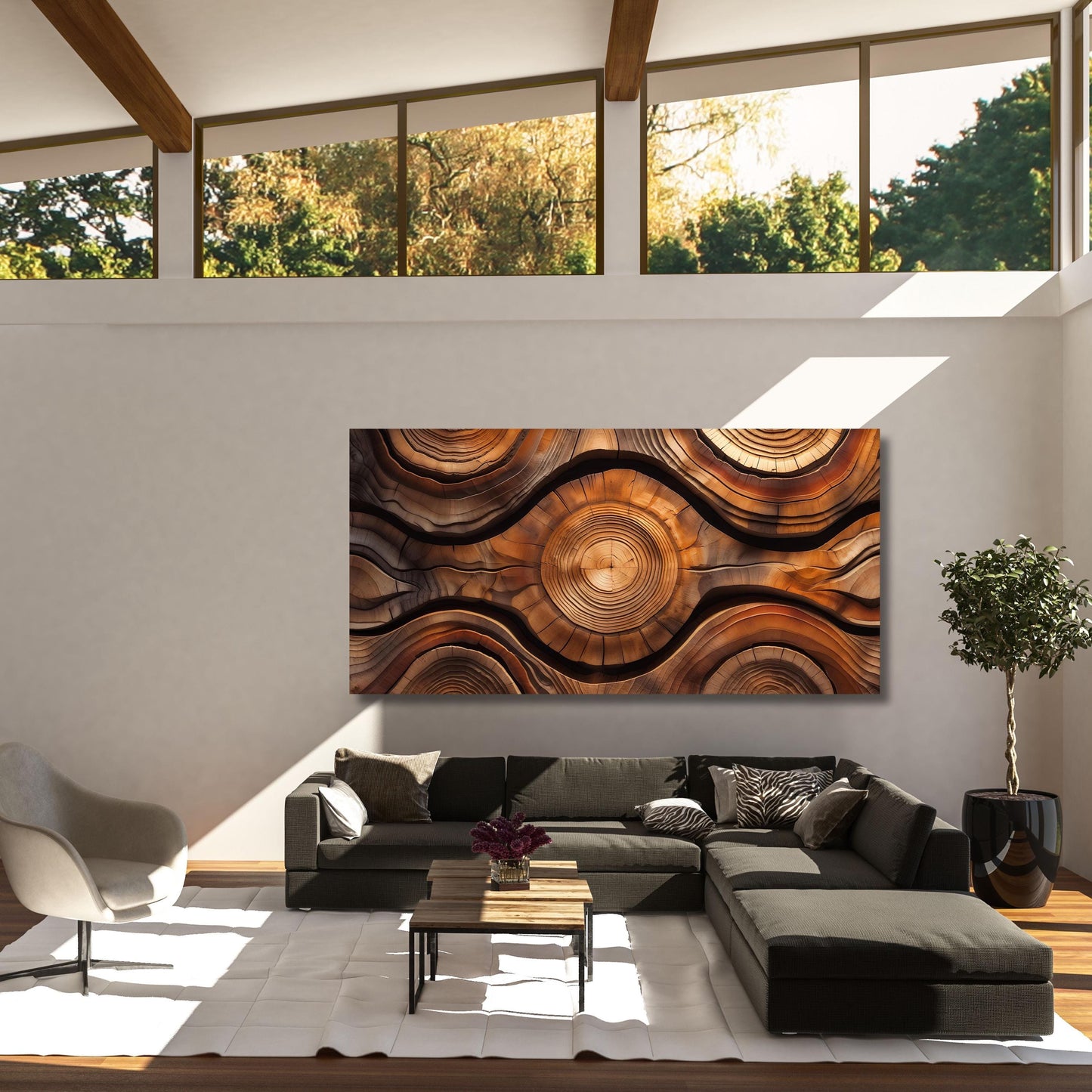 Tree Rings Canvas Wall Art Great Design Solution for Echo Waved Wood Canvas Print Natural Wood Texture Wall Decor, Elegant Abstract Art gift
