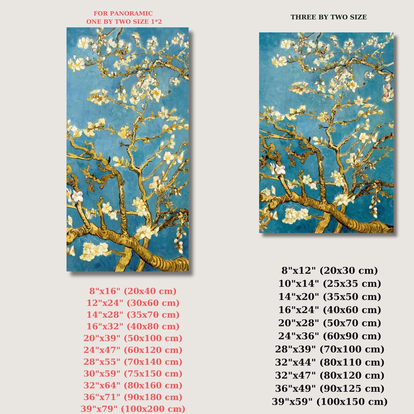 Vincent Van Gogh Almond Blossoms Style Canvas, Vertical Floral Wall Art, Reimagined Modern Blossom Print,Gold and Blue Flower Art