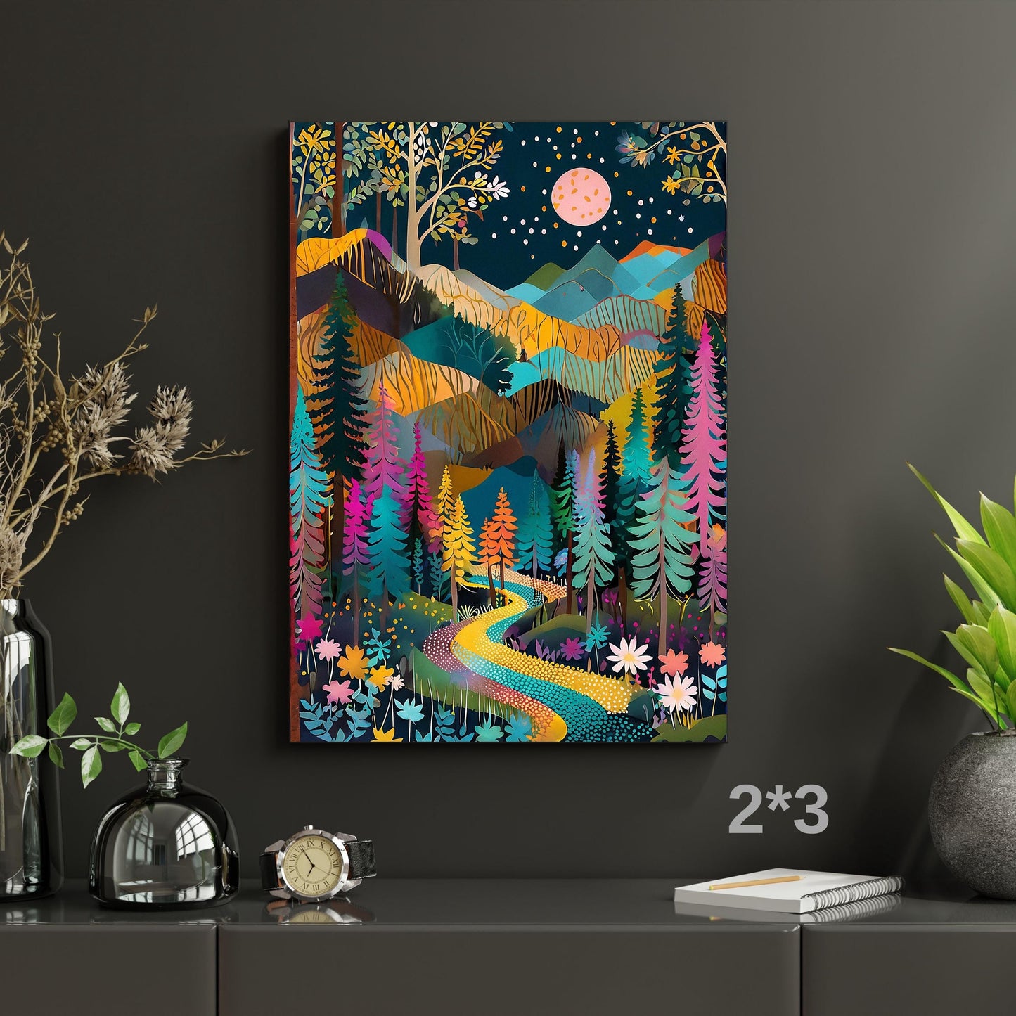 Moon Long Narrow Canvas Wall Art Vertical Nature Print Tall Modern sun Tree or Mountain Wall Decor for Hallway,Entryway Small Space Styling