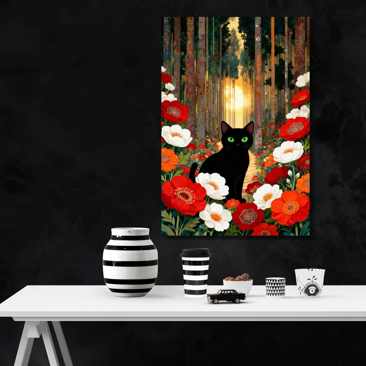 Klimt Style Cat Canvas Wall Art – Golden Art Nouveau Animal Decor Print