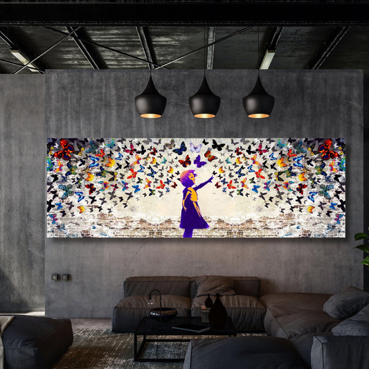 Panoramic Banksy Wall Art, Graffiti Wall Art, Colorful Butterfly Girl Canvas Wall Art, Banksy Street Art, Trendy Wall Decor, Christmas Gift