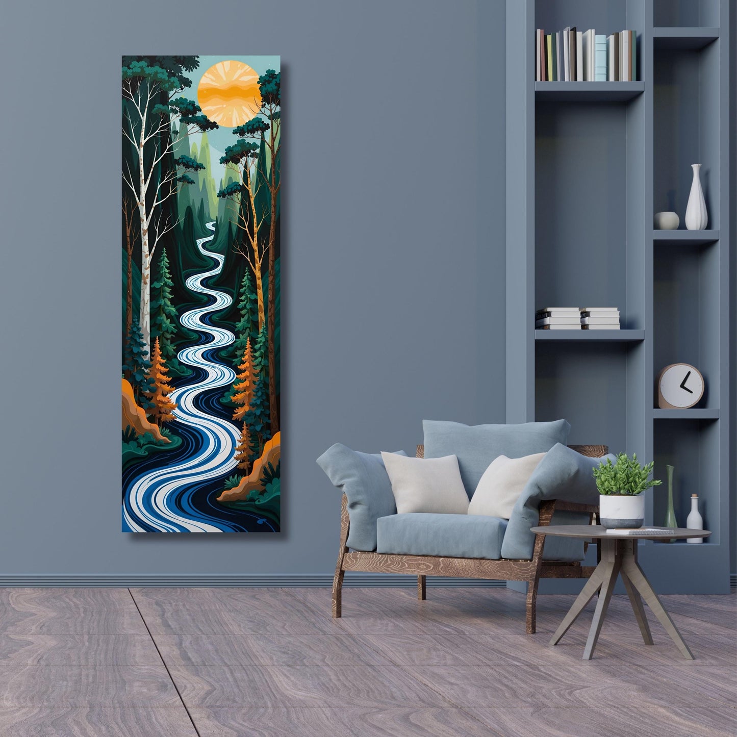Vertical Nature Print Tall Modern Tree or Mountain Wall Decor for Hallway, Entryway or Small Space Styling Print Long Narrow Canvas Wall Art