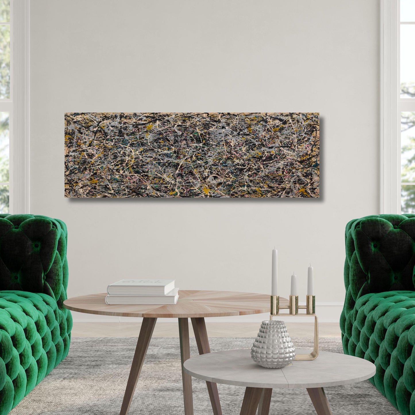 Panoramic Pollock Style Canvas Art Print: Large Wall Decor