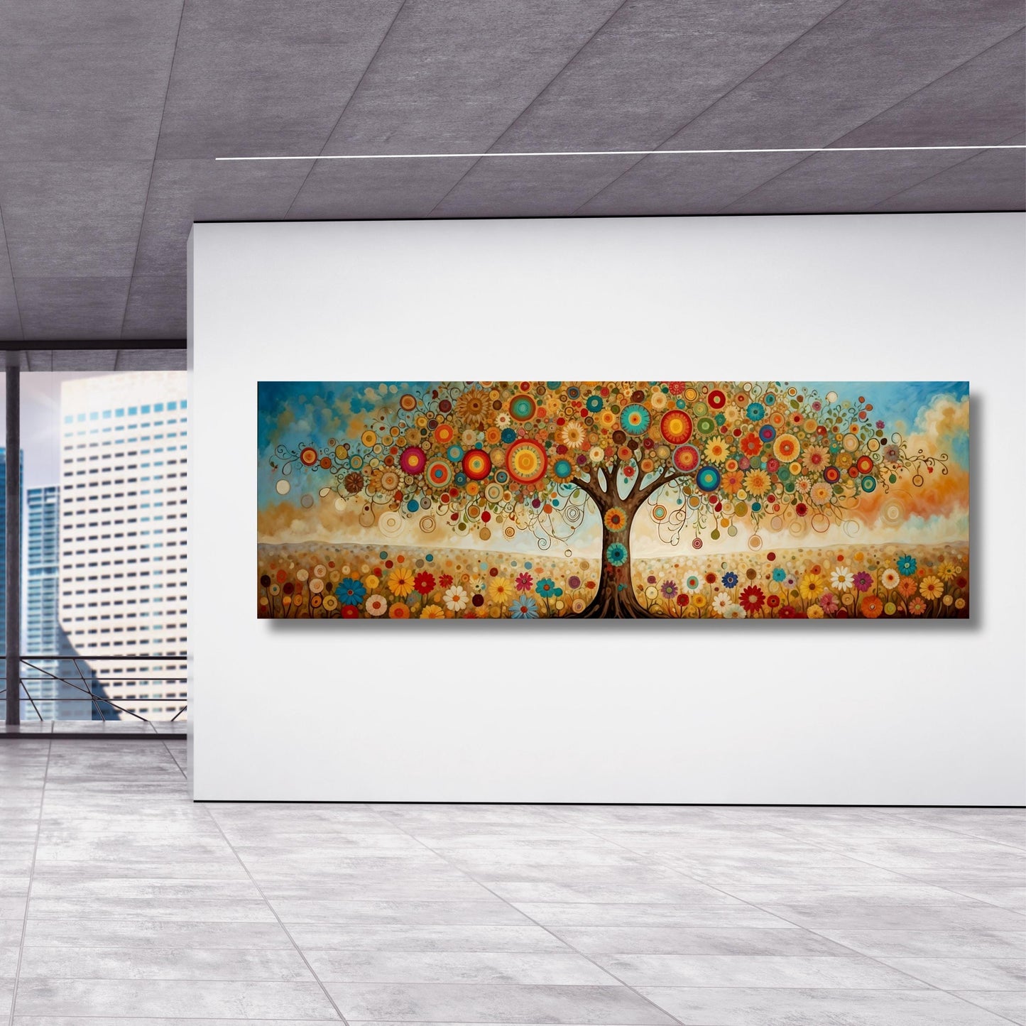Panoramic Tree of life Gustav Klimt style Canvas Wall Art Celtic Tree Canvas Print Modern Picture Living Room art Yggdrasil canvas Mandala