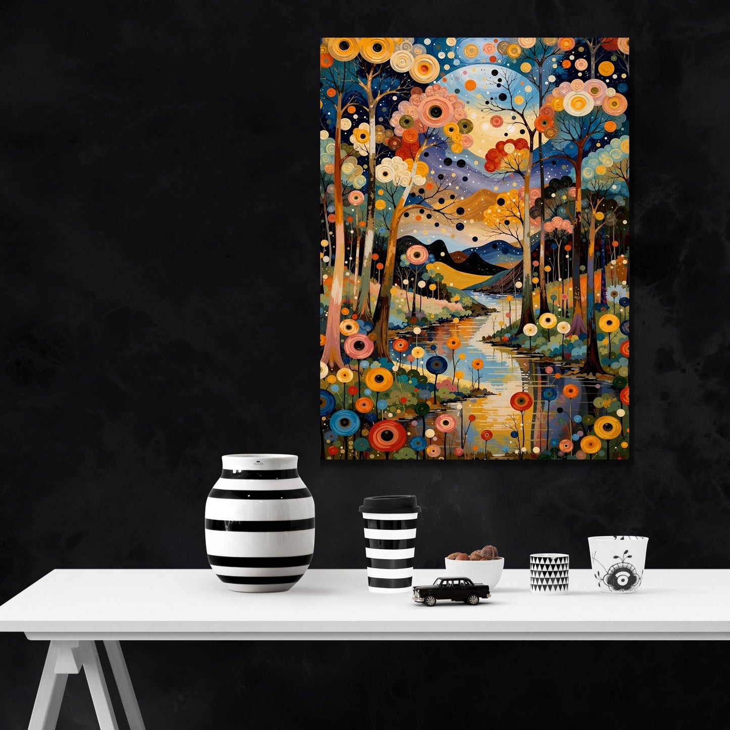 Moonlit Forest Canvas Art, Vintage Pine Tree Painting