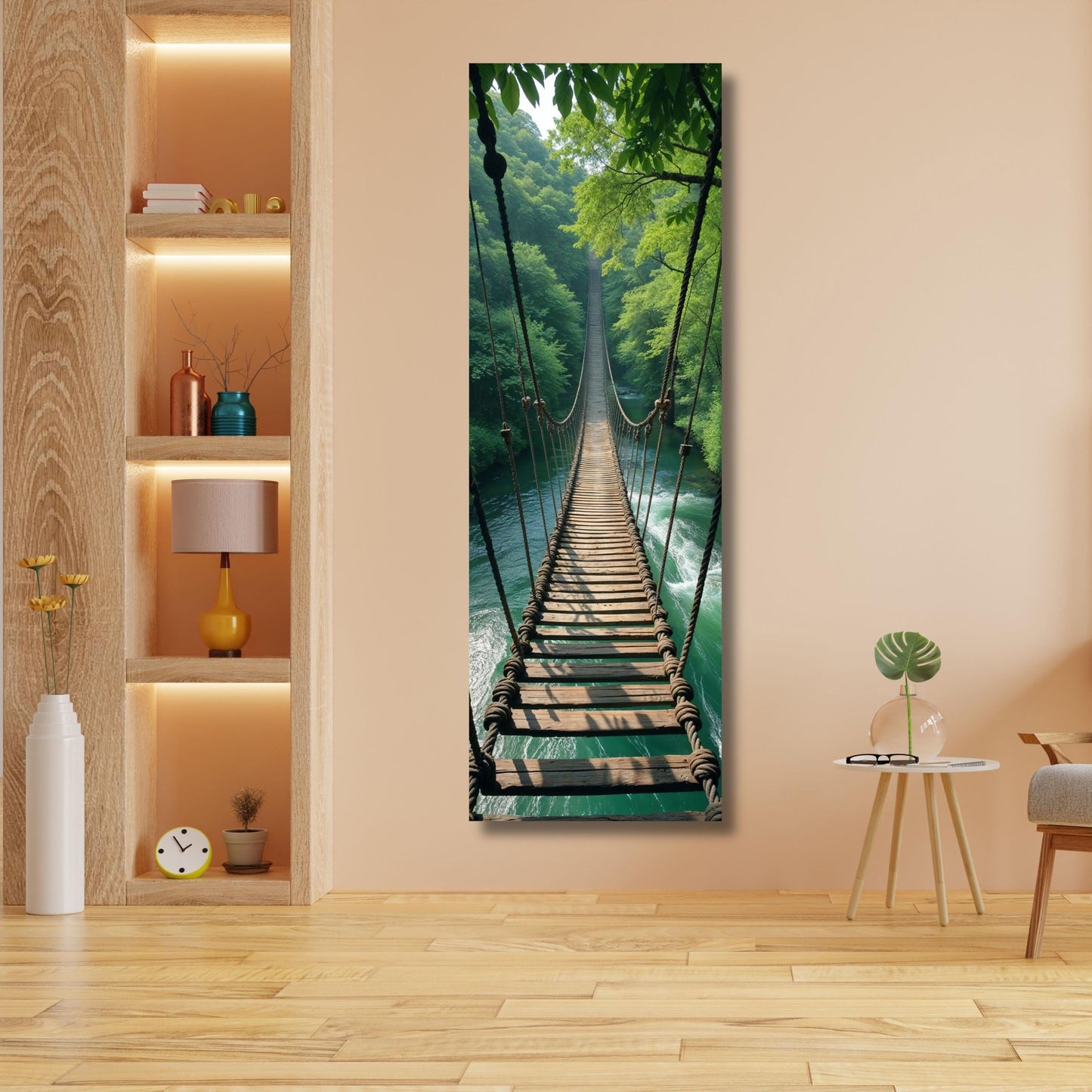 Long Narrow Canvas Wall Art Vertical Nature Print Tall Modern sun Tree or Mountain Wall Decor for Hallway,Wooden Bridge Print canvas