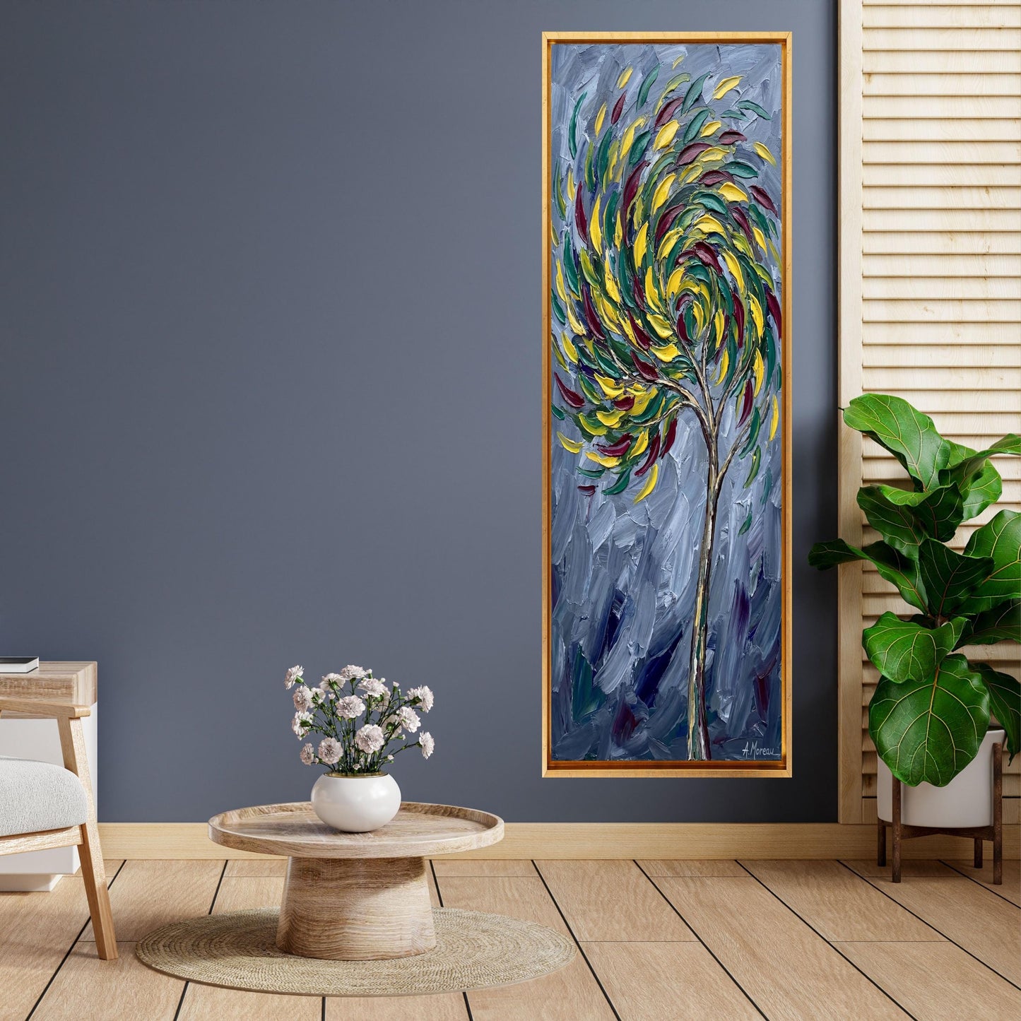 Long Narrow Canvas Wall Art Vertical Nature Print Tall Modern sun Tree or Mountain Wall Decor for Hallway,Entryway Small Space Styling Print