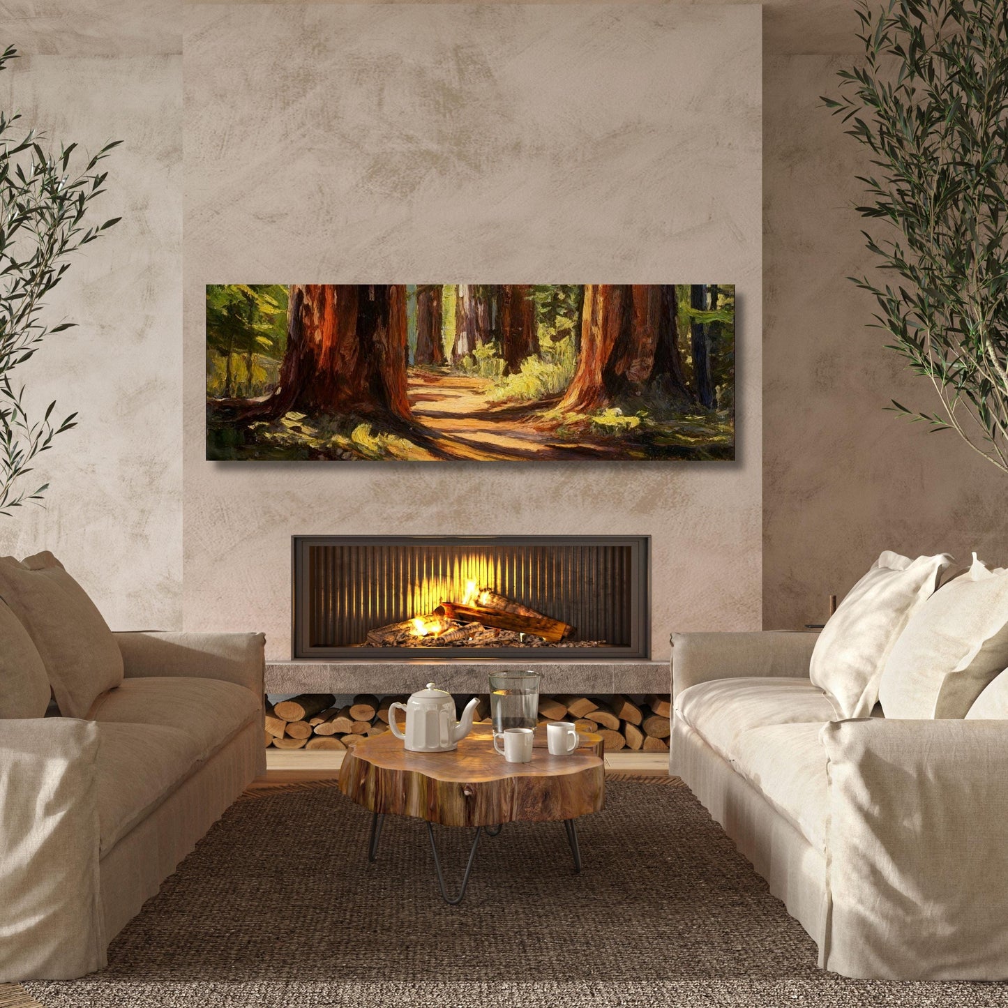 Panoramic Tree Rings Canvas Wall Art Elegant Natural Wall Art Great Design Solution for Echo Tree Ring Print of stump, Tree ring Canvas art