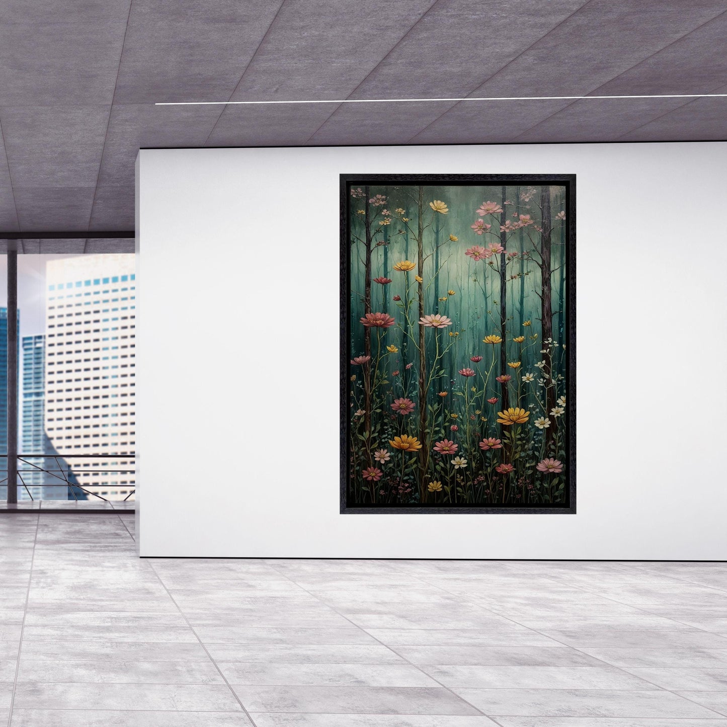 Full Moon Wildflower Klimt Style Canvas Print, Flower Garden
