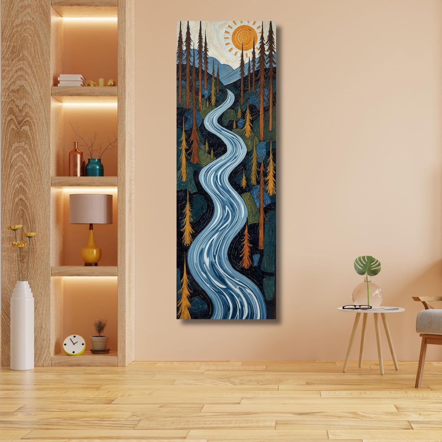 Long Narrow Canvas Wall Art Vertical Nature Print Tall Modern Tree or Mountain Wall Decor for Hallway, Entryway or Small Space Styling Print