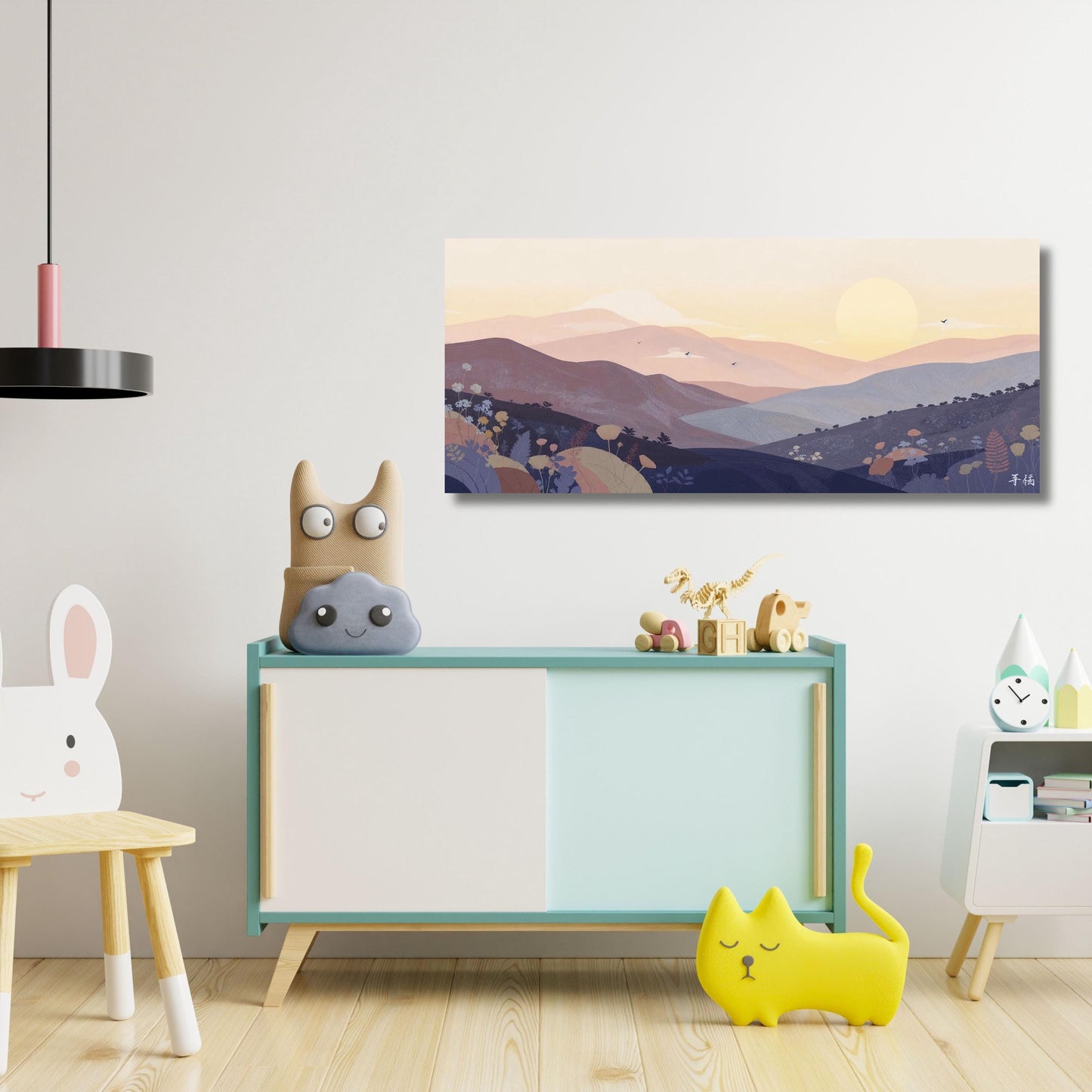 Boho Sunrise Mountain Print Minimalist Rolling Hills Wall Art for Above Bed Decor, Hallway Accent or Luxury Modern Home Interior Style art