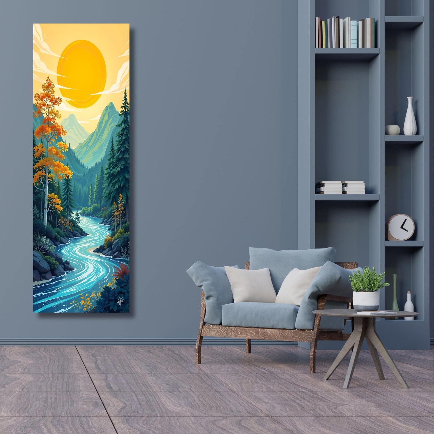 Long Narrow Canvas Wall Art Vertical Nature Print Tall Modern Tree or Mountain Wall Decor for Hallway, Entryway or Small Space Styling Print
