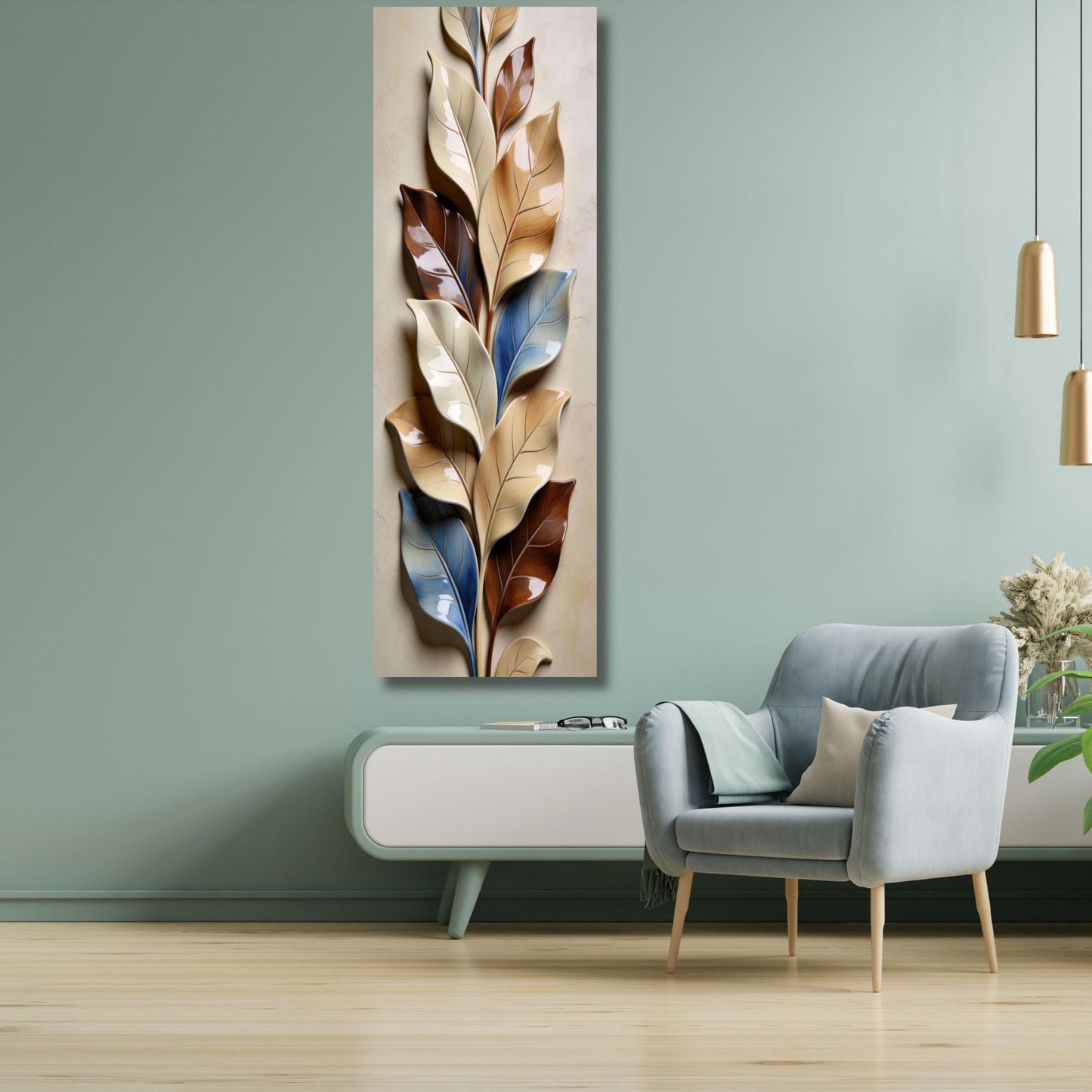 Vertical Leaf Canvas Print, Tall Narrow Wall Art, Modern Nature Decor