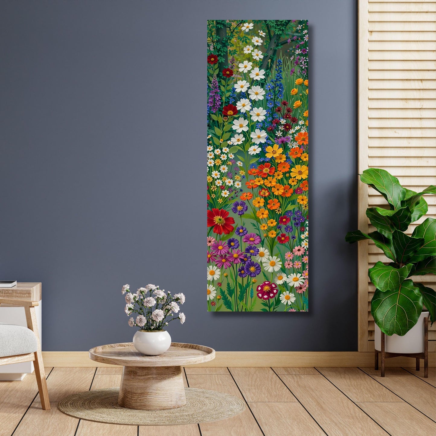 Klimt Style Wildflower Garden Tall Narrow Canvas, Botanical Nature Wall Art, Rustic Floral Vertical Print for Hallway or Bedroom art gift
