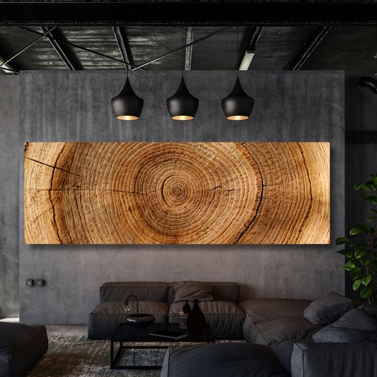 Panoramic Tree Rings Canvas Wall Art Elegant Natural Wall Art Great Design Solution for Echo Tree Ring Print of stump, Tree ring Canvas art