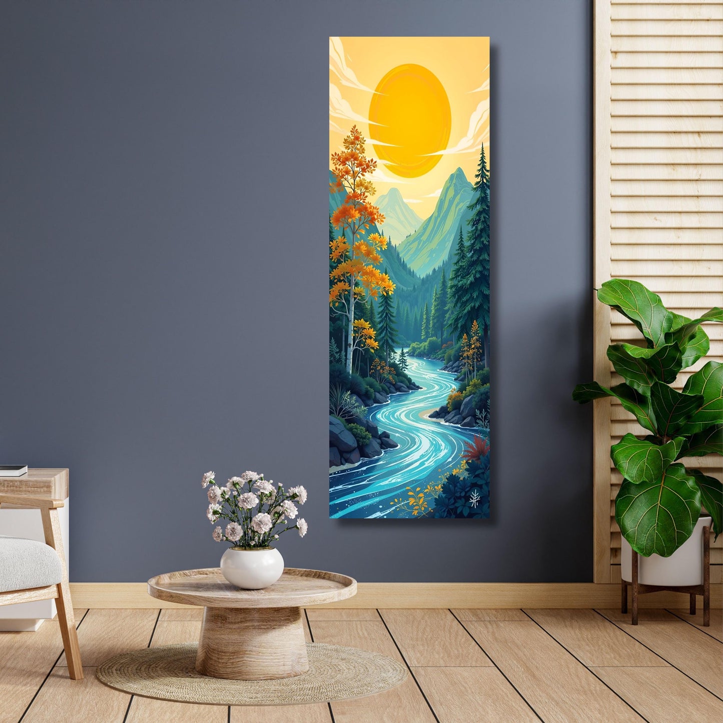 Long Narrow Canvas Wall Art Vertical Nature Print Tall Modern Tree or Mountain Wall Decor for Hallway, Entryway or Small Space Styling Print