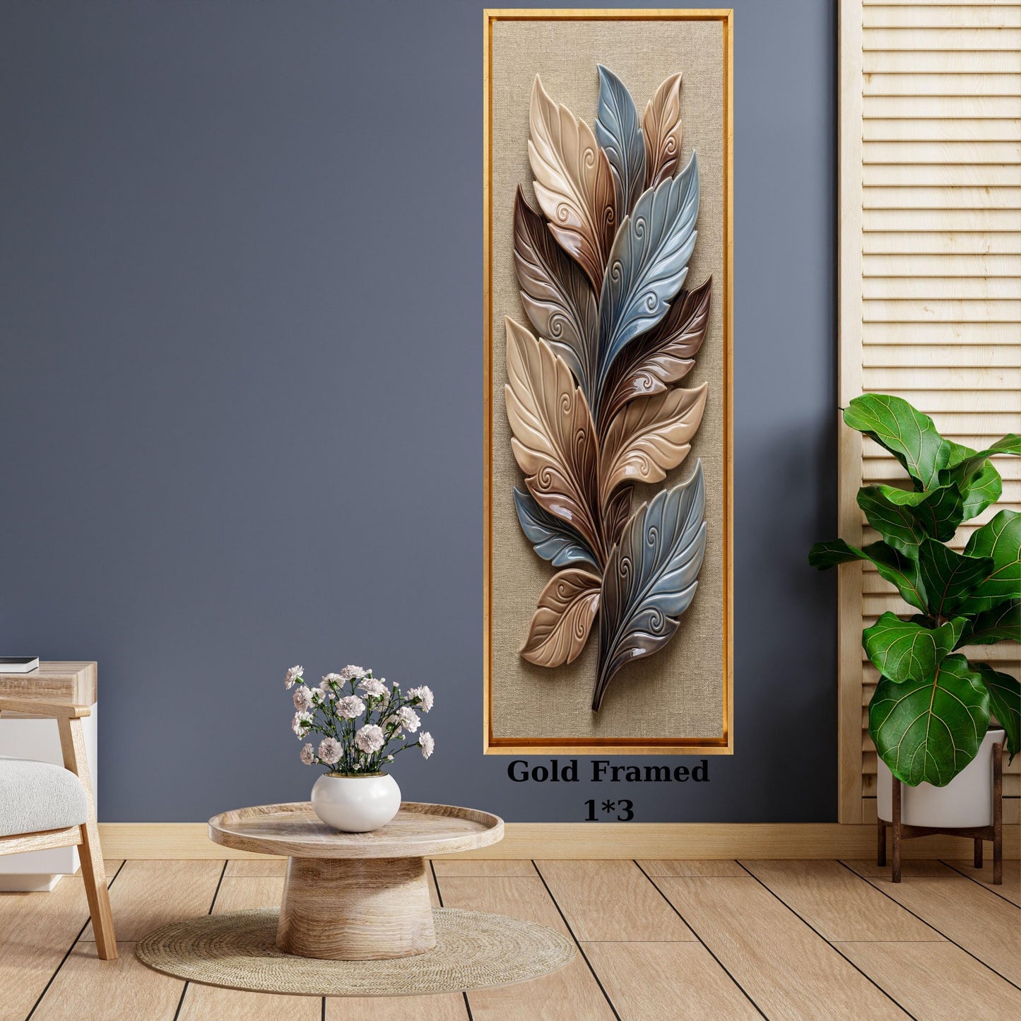 Vertical Leaves Canvas Print, Tall Narrow Wall Art, Modern Nature Decor