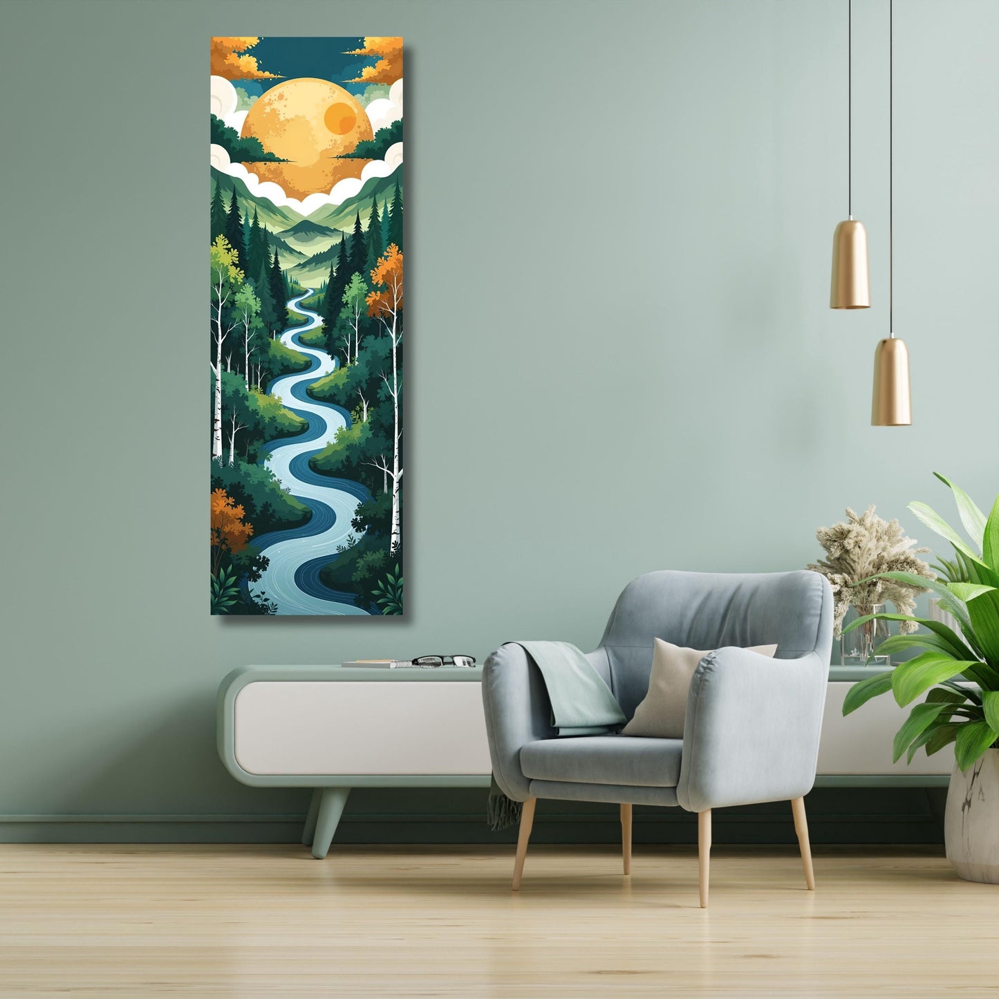 Long Narrow Canvas Wall Art Vertical Nature Print Tall Modern Tree or Mountain Wall Decor for Hallway, Entryway or Small Space Styling Print