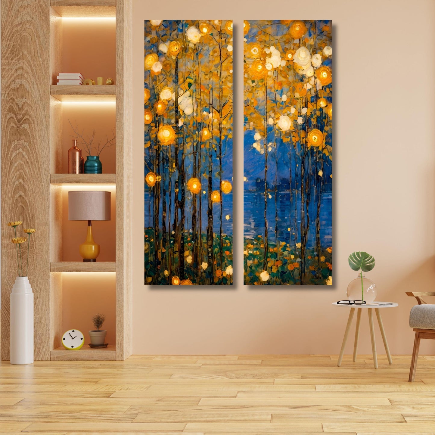 Set of 2 Tall Narrow Vintage Nature Canvas Wall Art  Long Vertical Forest Dining Room, Living Room, Office Print Long and Narrow Wall Art