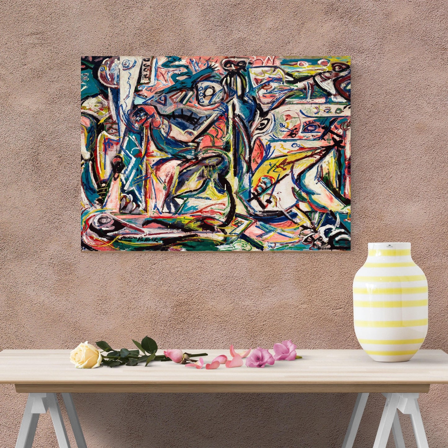 Jackson Pollock Surreal Faces Canvas Print, Abstract Expressionist Wall Art