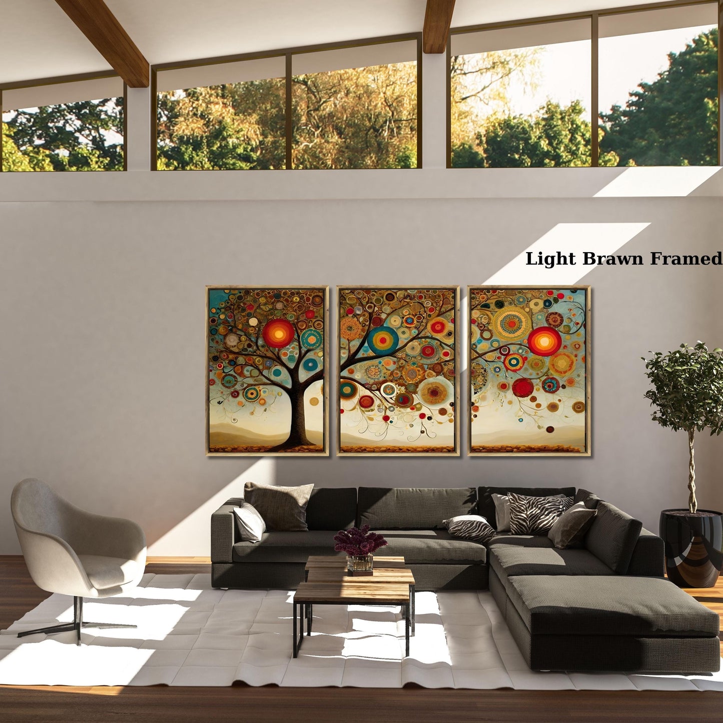 Set of 3 Tree Of Life Canvas Wall Art Klimt style Tree Of Life Boho Living room Wall Decor Maximalist, Nature Lover Stained Glass Effect