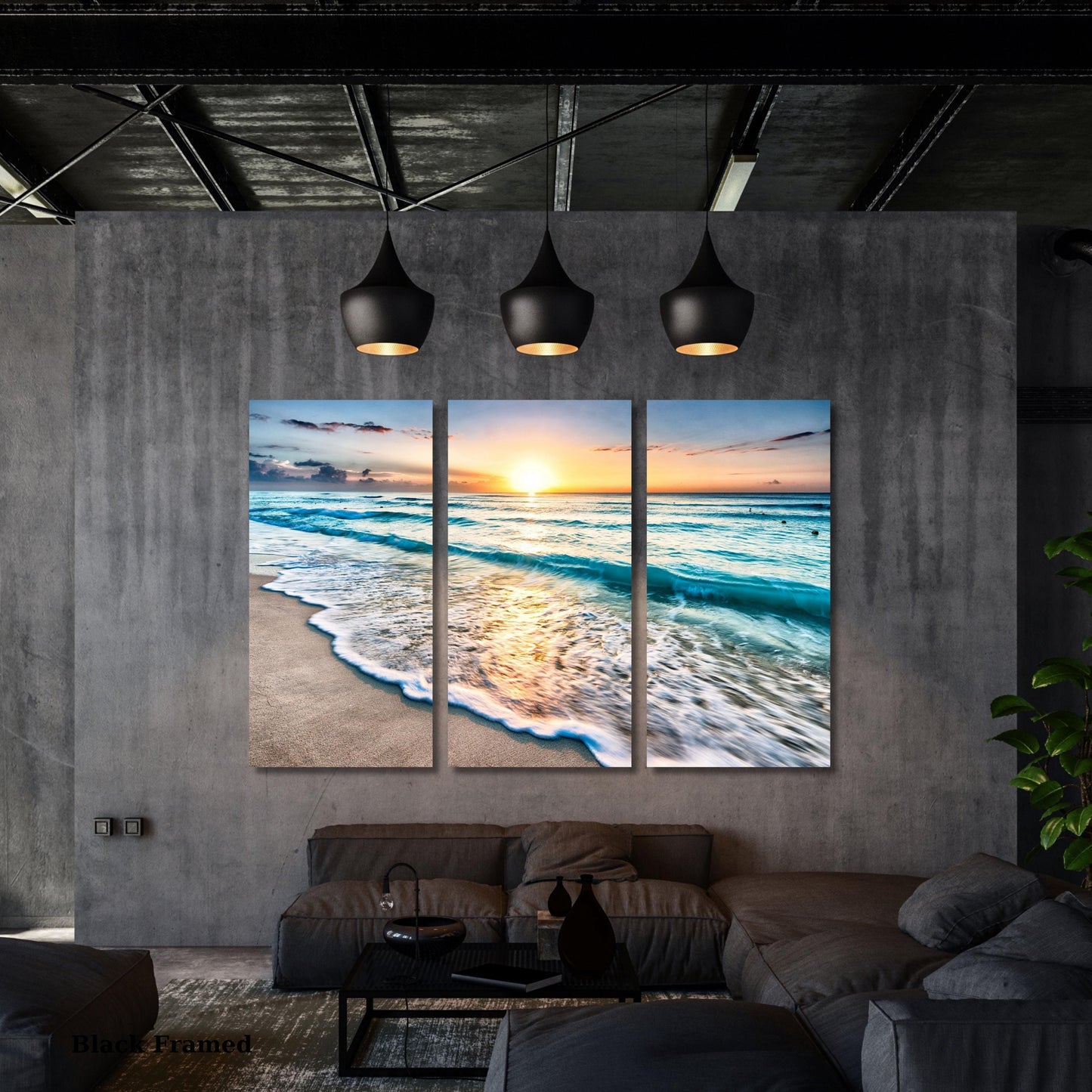 Set of 3 Beach Sunset Canvas Wall Art,Ocean Landscape Print,Coastal Seaside Canvas Decor,Tropical Horizon Artwork,Relaxing Beach Home Art