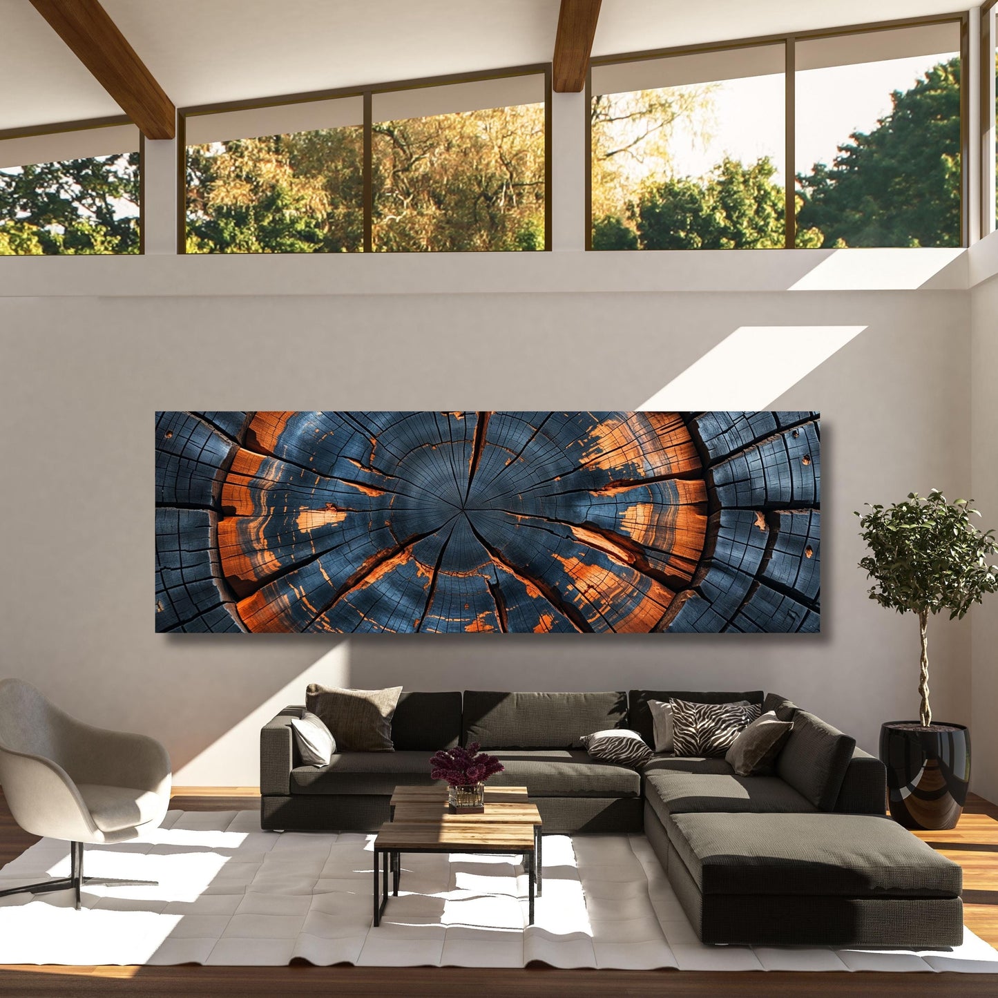 Panoramic Tree Rings Canvas Wall Art Elegant Natural Wall Art Great Design Solution for Echo Tree Ring Print of stump, Tree ring Canvas art