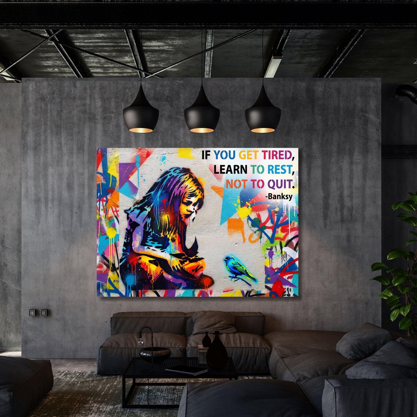 Banksy Girl and Bird Canvas Print – Motivational Graffiti Street Art Wall Decor