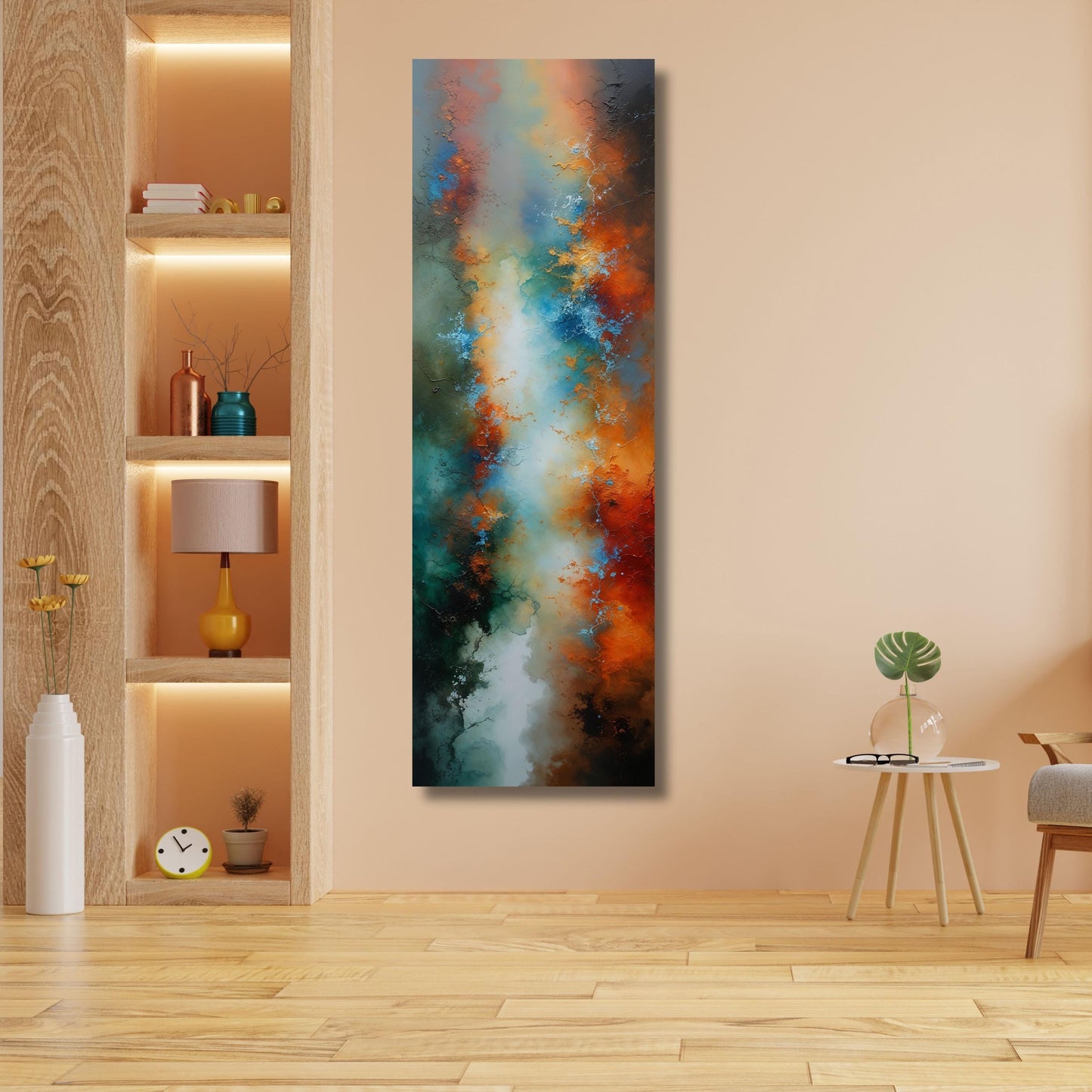 Long Narrow Canvas Wall Art Vertical Nature Print Tall Modern Abstract Waves Wall Decor for Hallway,Entryway Small Space Abstract Styling