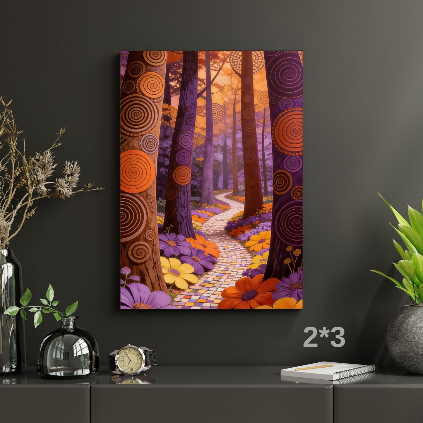 Vertical River Canvas Print, Tall Tree Mountain Wall Art Long Narrow