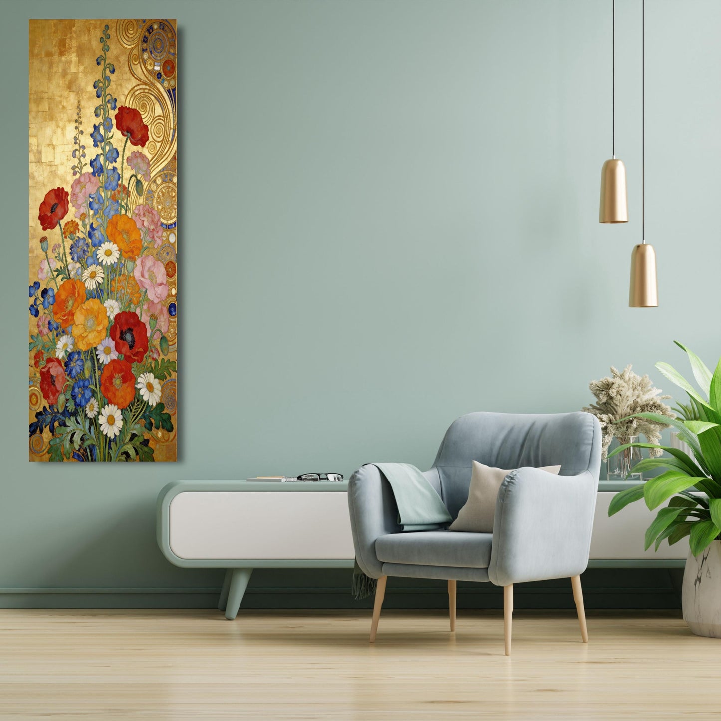 Long Narrow Canvas Wall Art Vertical Nature Print Tall Modern sun Tree or Mountain Wall Decor for Hallway,Entryway Small Space Styling Print