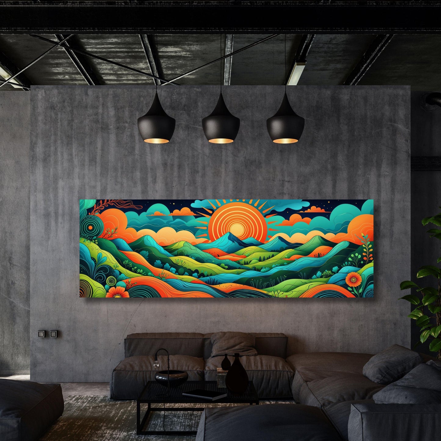 Panoramische Landschafts-Leinwand-Wandkunst, gerahmte Leinwand im japanischen Stil, Mid-Century-Ausstellung, Japandi-Druck, große moderne Wohnzimmerdekoration Kunst