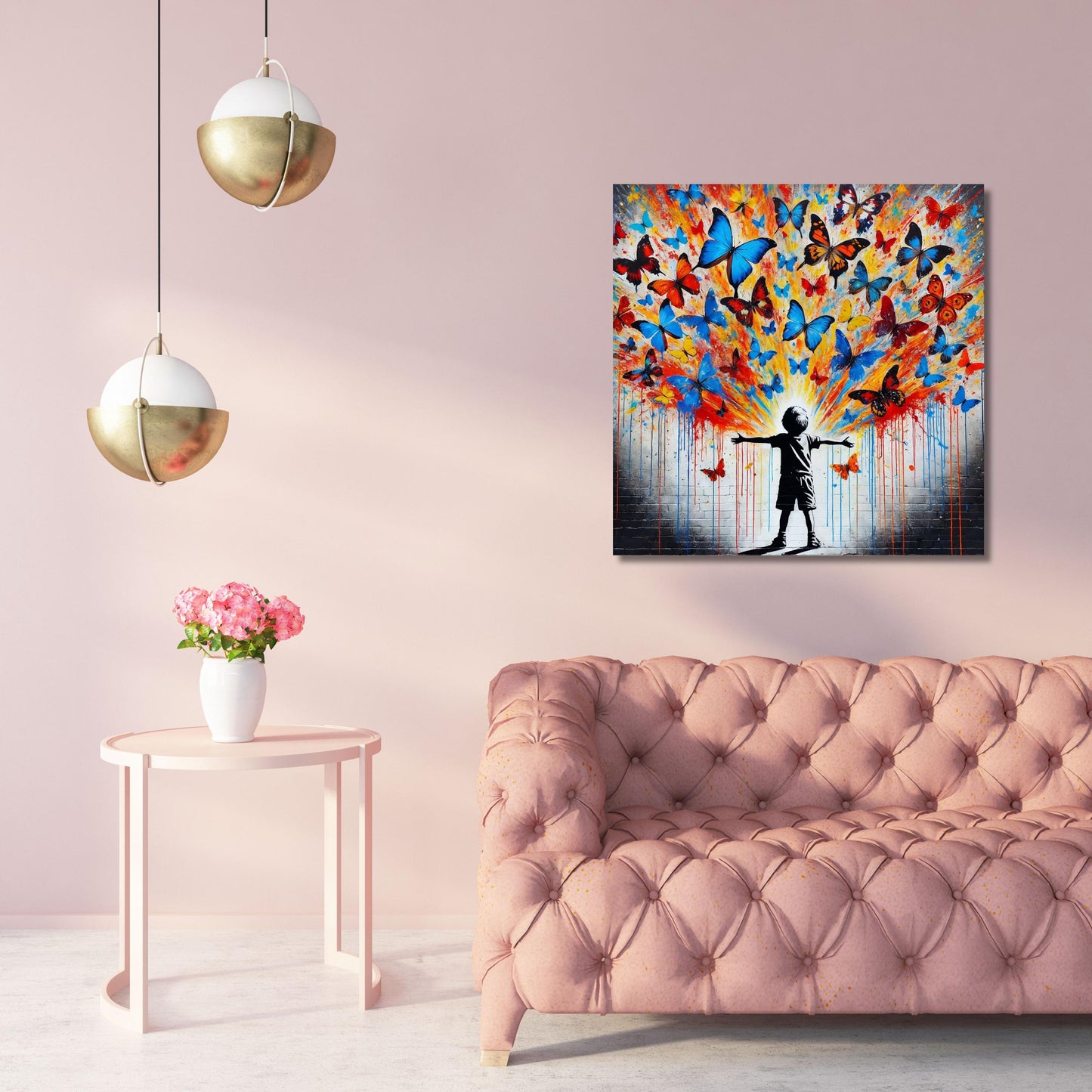 Butterfly Graffiti Canvas Wall Art Living Room Banksy Style Canvas Print, Modern Wall Art, Framed Print, Extra Large Wall Art Butterfly art