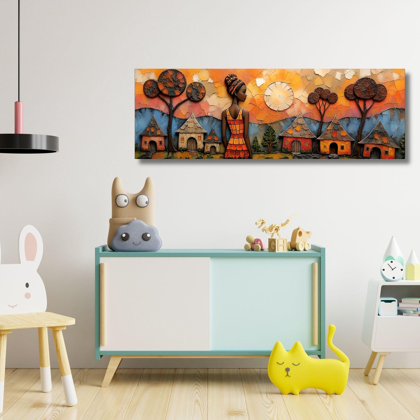 Panoramic Traditional African Village Scene Canvas Wall Art Cultural Canvas Wall Art Unique Gift Home Decor Ethnic Afrocentric Wall Art gift