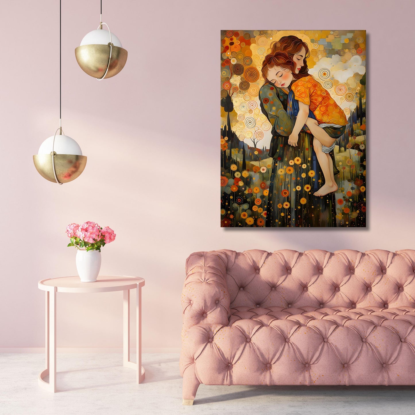 Gustav Klimt The Mother and Child Ready To Hang Canvas,Museum Prints Canvas Wall Art,Gustav Klimt Canvas Print Flower Garden Flower Market