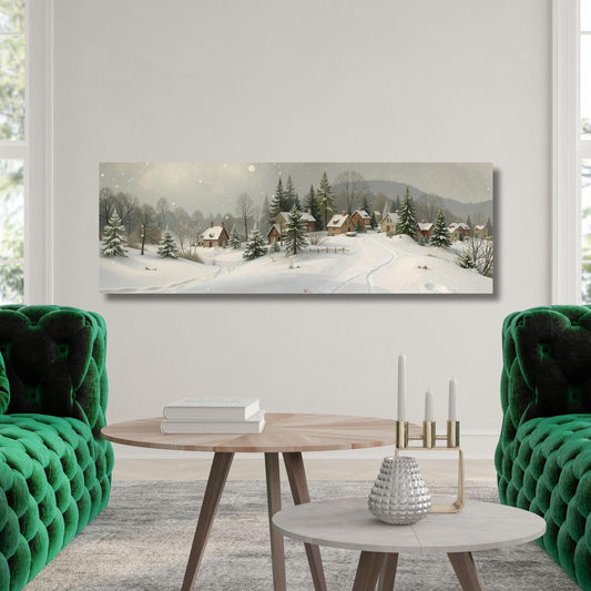 Cozy Winter Village Scene Canvas Wall Art – Snow Covered Homes Wall Art, Rustic Holiday Christmas Decor