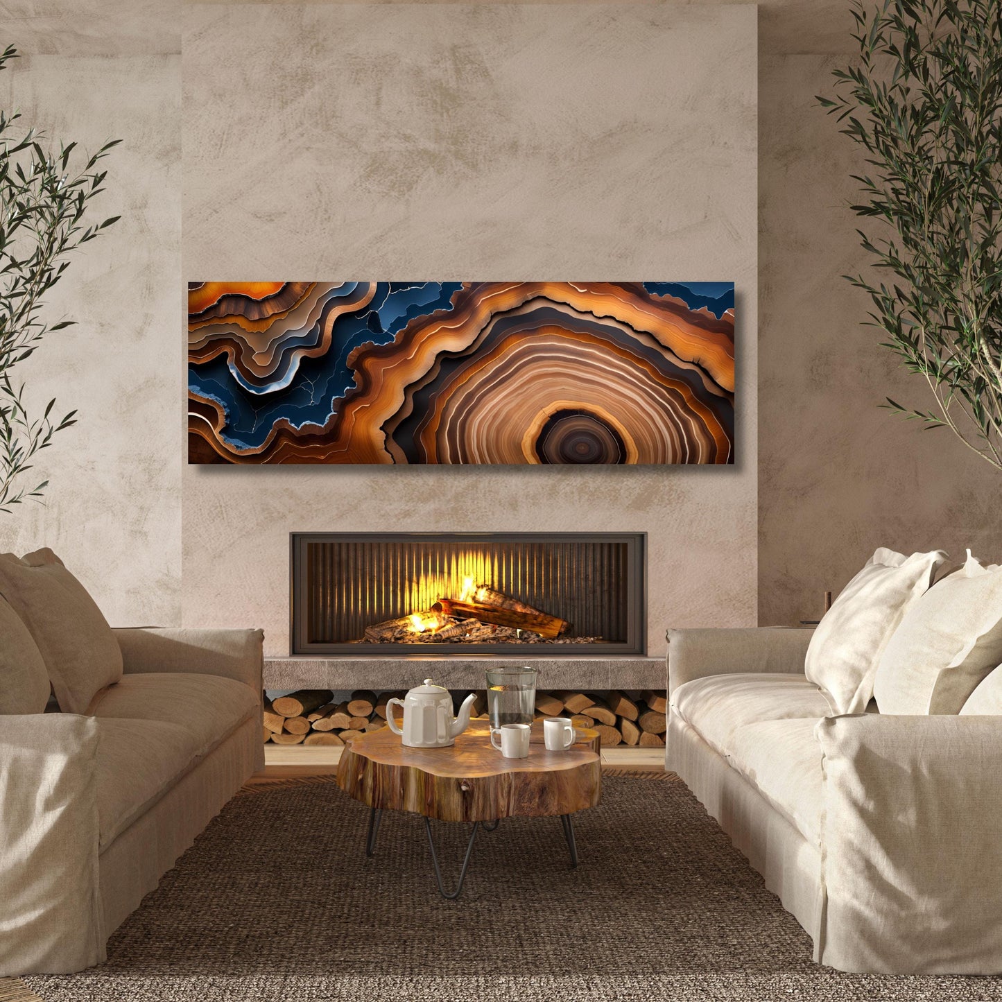Panoramic Tree Rings Canvas Wall Art Elegant Natural Wall Art Great Design Solution for Echo Tree Ring Print of stump, Tree ring Canvas art