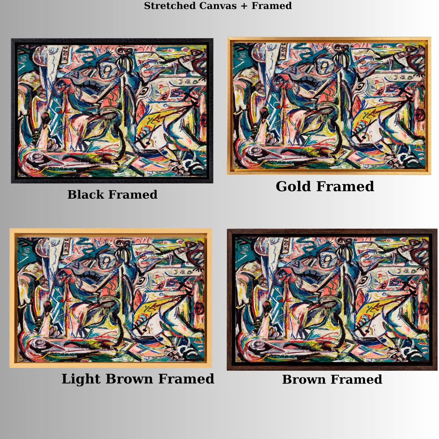 Jackson Pollock Surreal Faces Canvas Print, Abstract Expressionist Wall Art