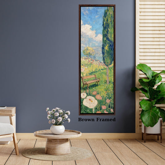 Klimt Style Wildflower Garden Tall Narrow Canvas, Botanical Nature Wall Art, Rustic Floral Vertical Print for Hallway or Bedroom art gift