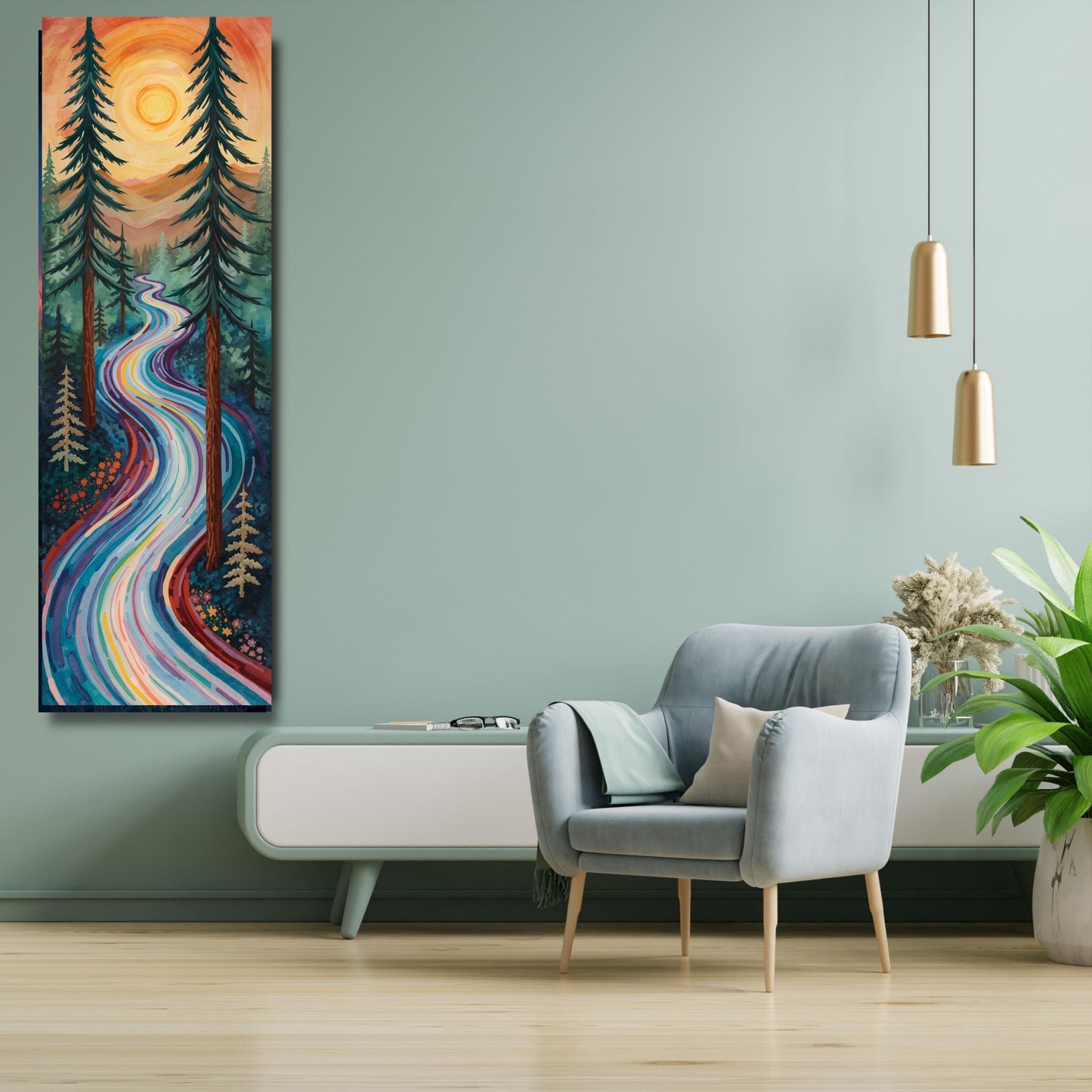 Long Narrow Canvas Wall Art Vertical Nature Print Tall Modern sun Tree or Mountain Wall Decor for Hallway,Entryway Small Space Styling Print
