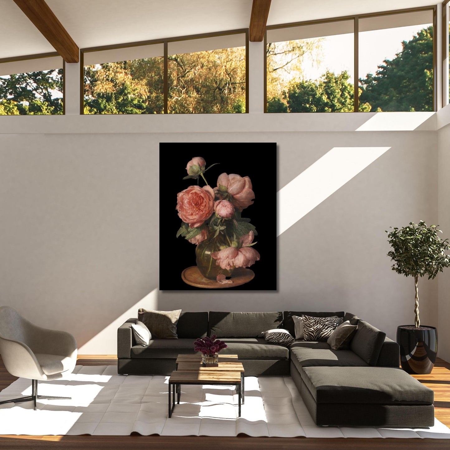 Vintage Peonies Flower in Vase Canvas Wall Art Eduard von Grützner Style Elegant Classical Floral Still Life Print for Traditional Home Deco