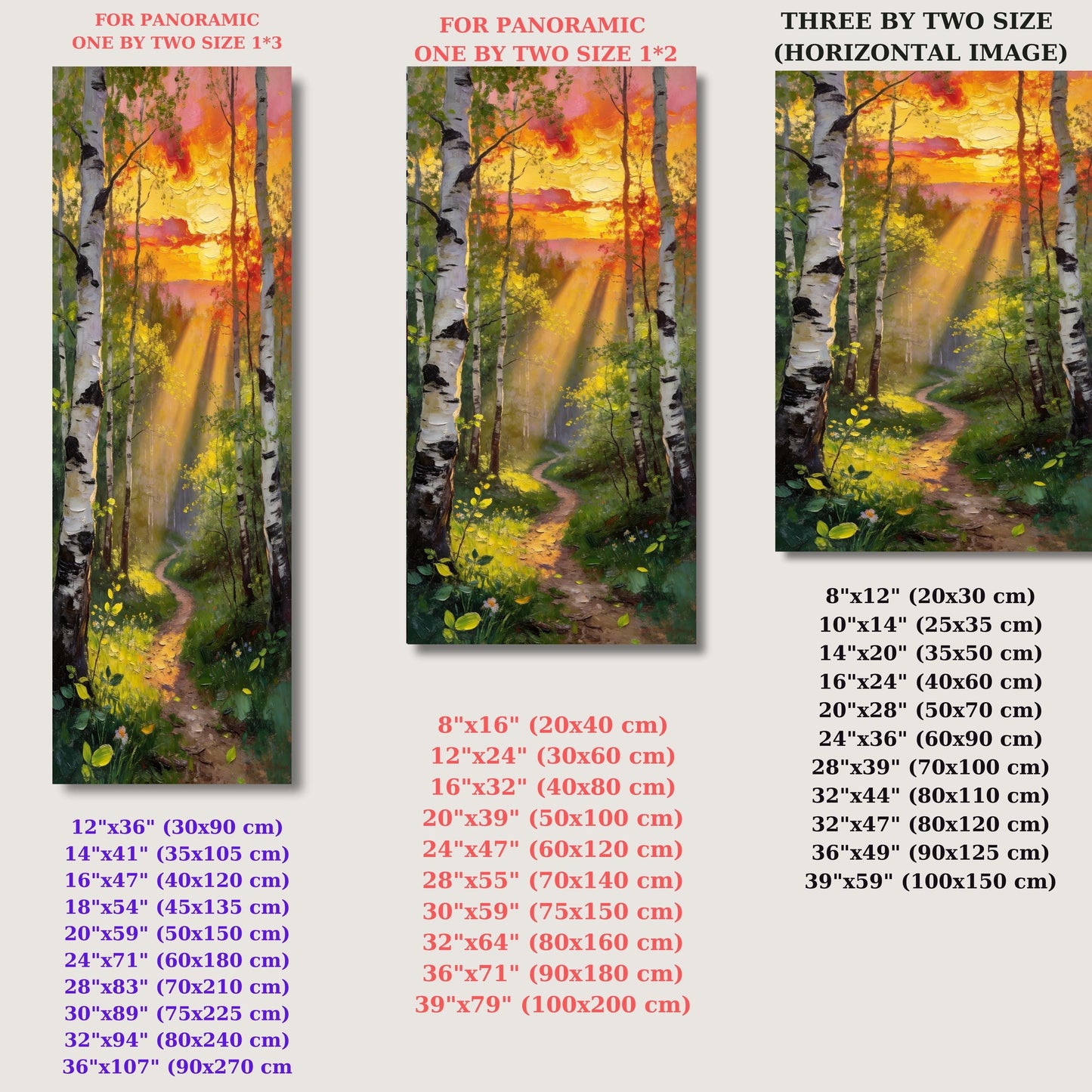 Sunset Forest Path Canvas Wall Art – Long Narrow Nature Print