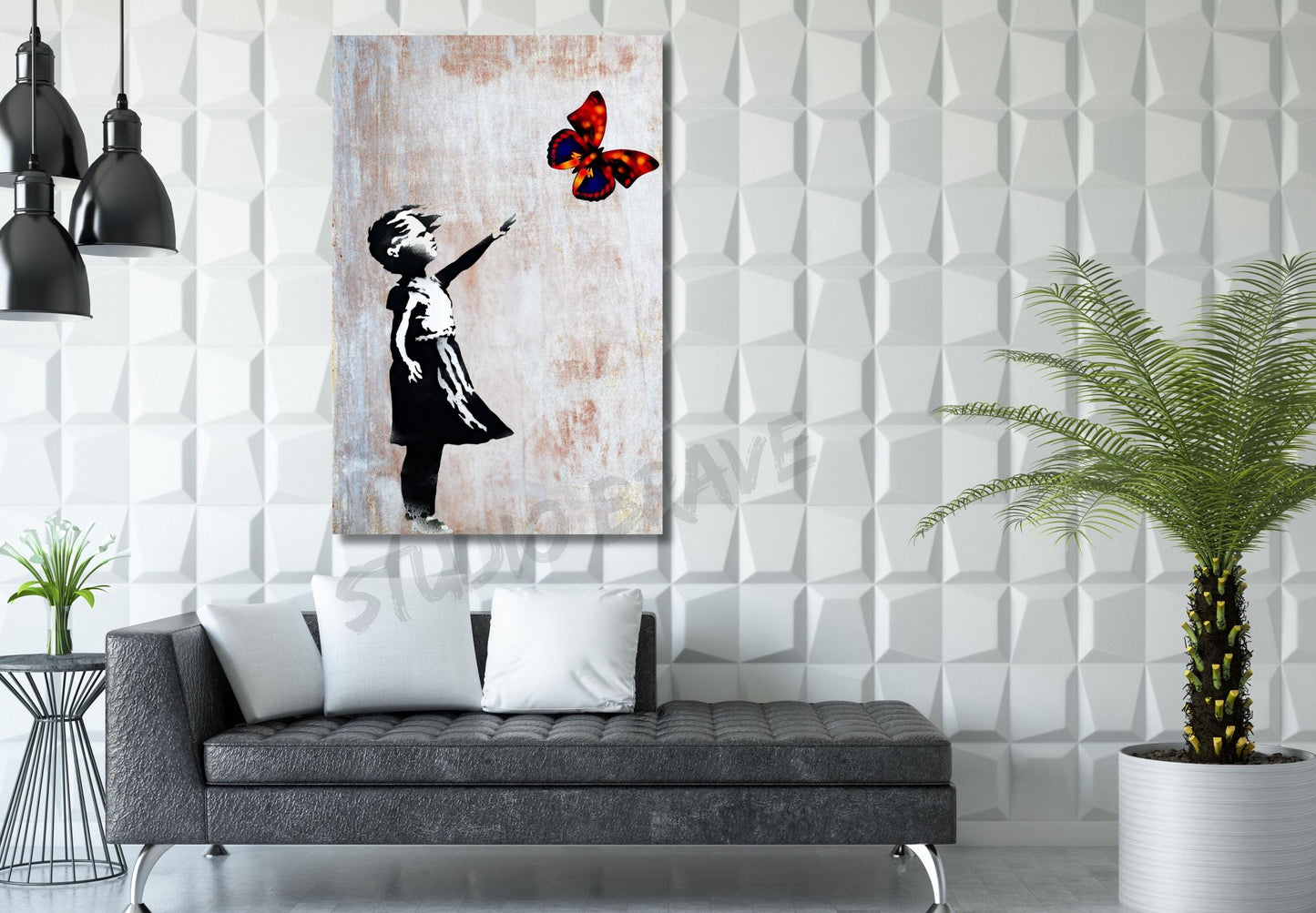 Colorful Butterfly Girl Canvas Wall Art, Banksy Street Art, Trendy Wall Decor, Christmas Gift Banksy Wall Art, Graffiti Wall Art Gift Canvas